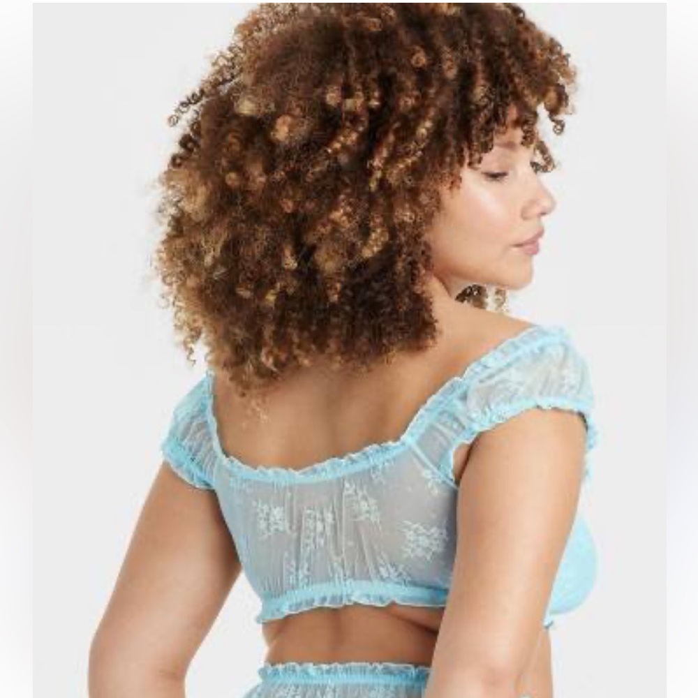 Women's Blue Lace Off-Shoulder Bralette - Picture 2 of 7